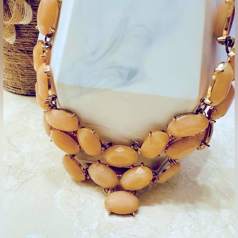 Necklace faux quartz stones gold tone statement necklace 20 inch - Picture 4 of 10